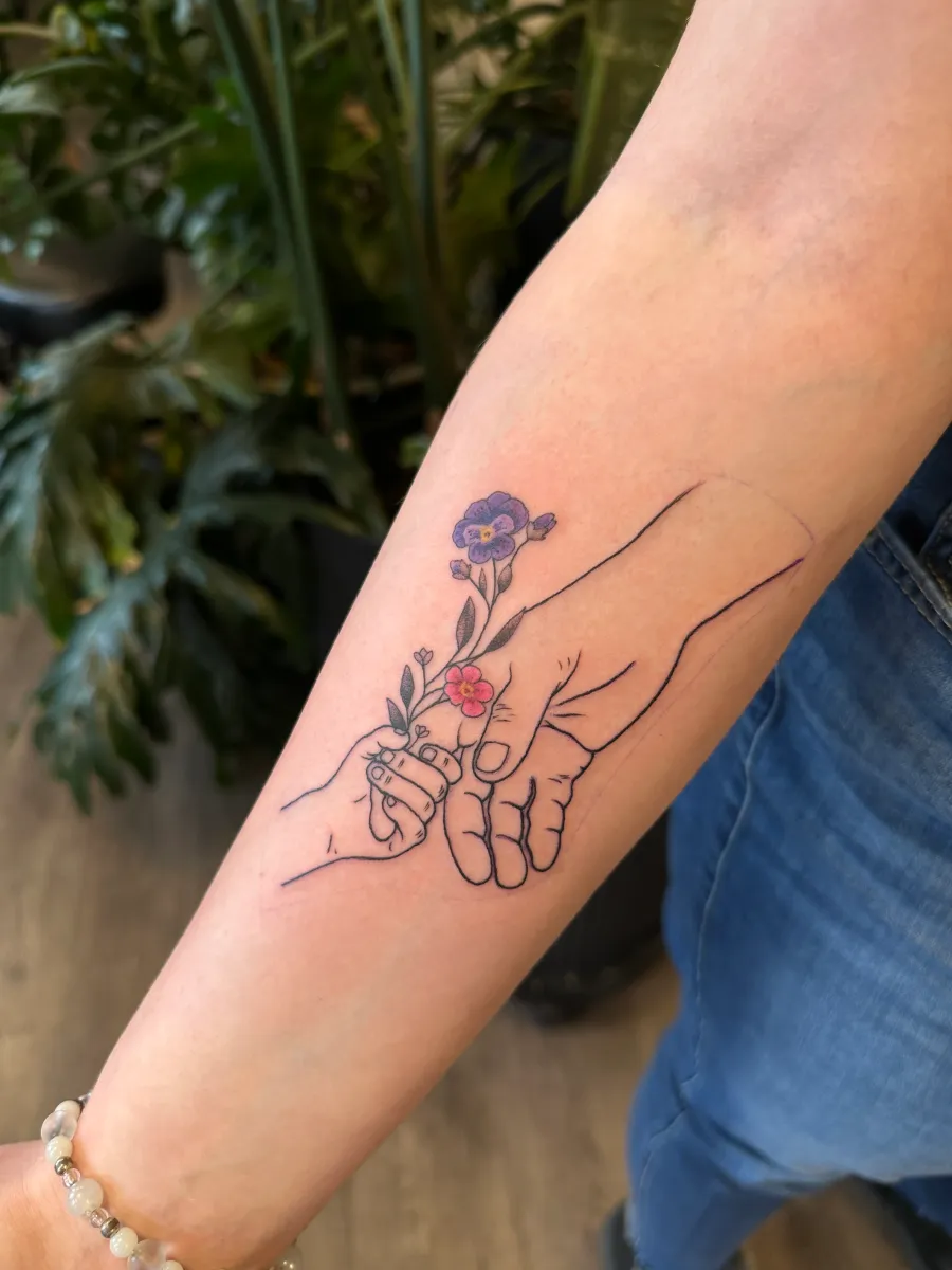 Fine line botanical sprig tattoo on the forearm, Phantom Avenue Edmonton