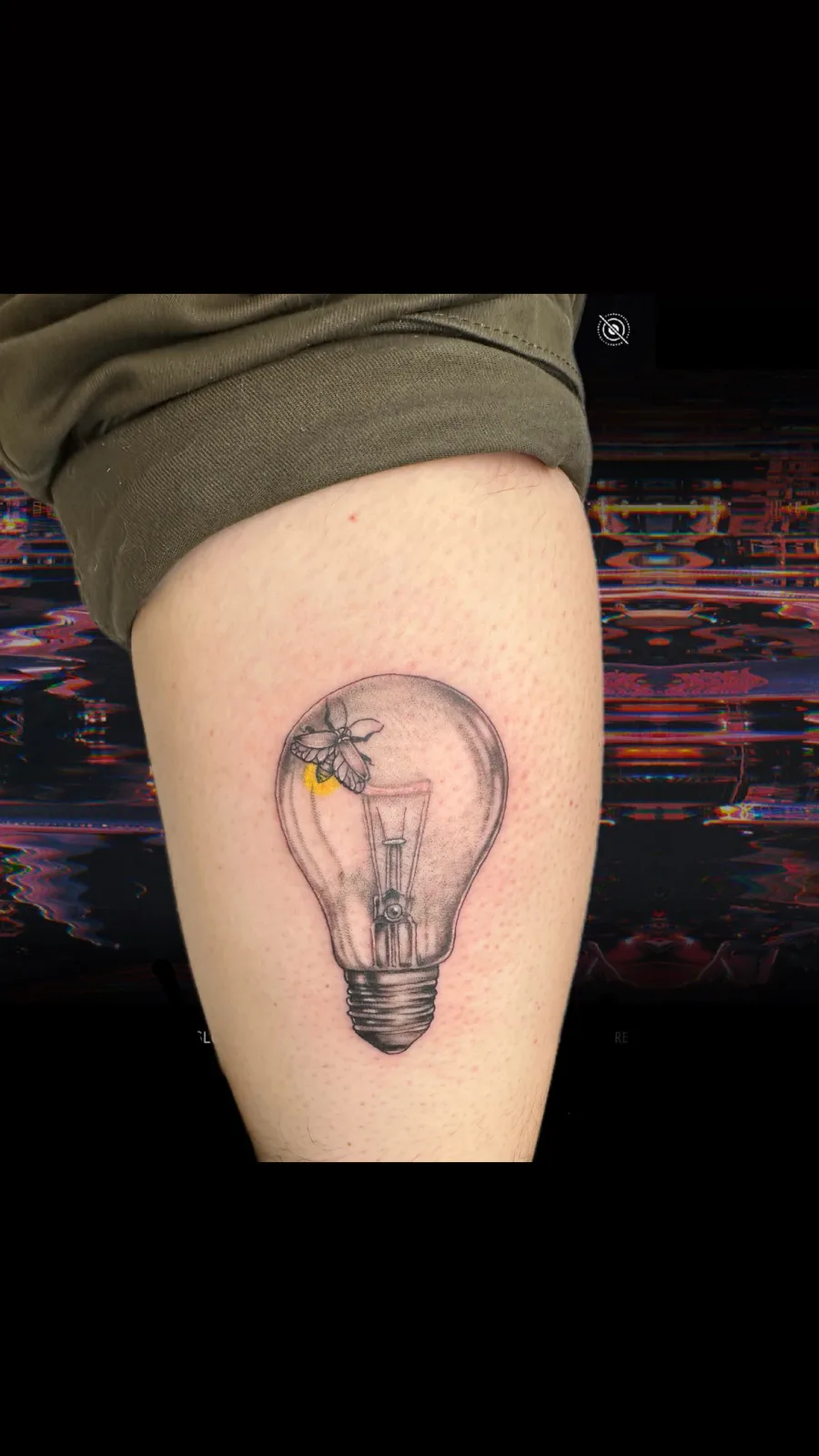 Lightbulb tattoo on the thigh, Phantom Avenue Edmonton