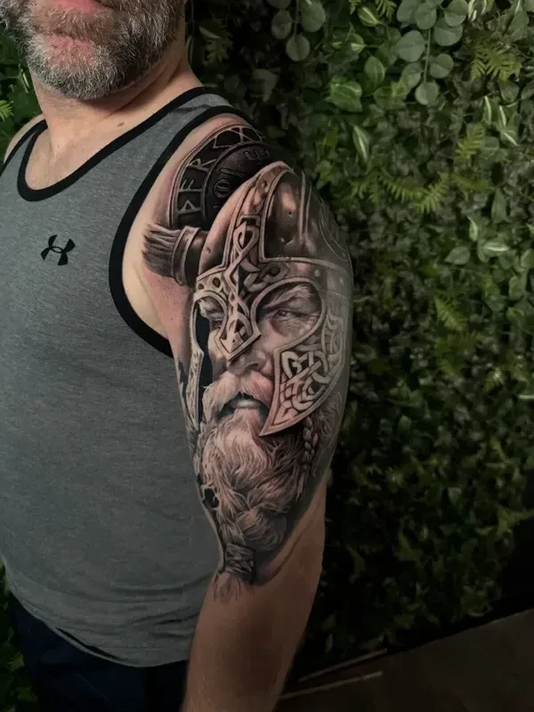Large-scale black and grey realism tattoo by Juan Del Pino at Phantom Avenue, Edmonton