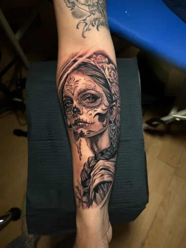 Moody black and grey custom tattoo by Juan Del Pino at Phantom Avenue, Edmonton