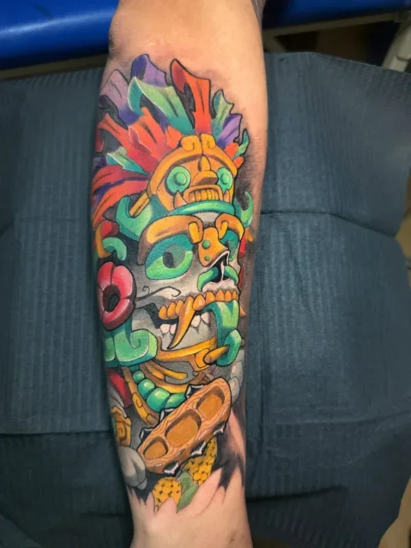 Sculpted colour tattoo by Juan Del Pino at Phantom Avenue, Edmonton