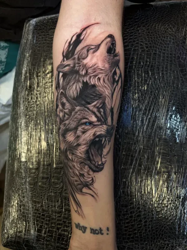 Crisp-line black and grey tattoo by Juan Del Pino at Phantom Avenue, Edmonton