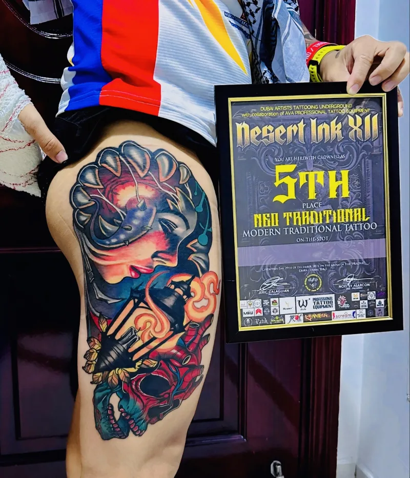 Painterly colour custom tattoo by Michael Gumatay at Phantom Avenue, Edmonton